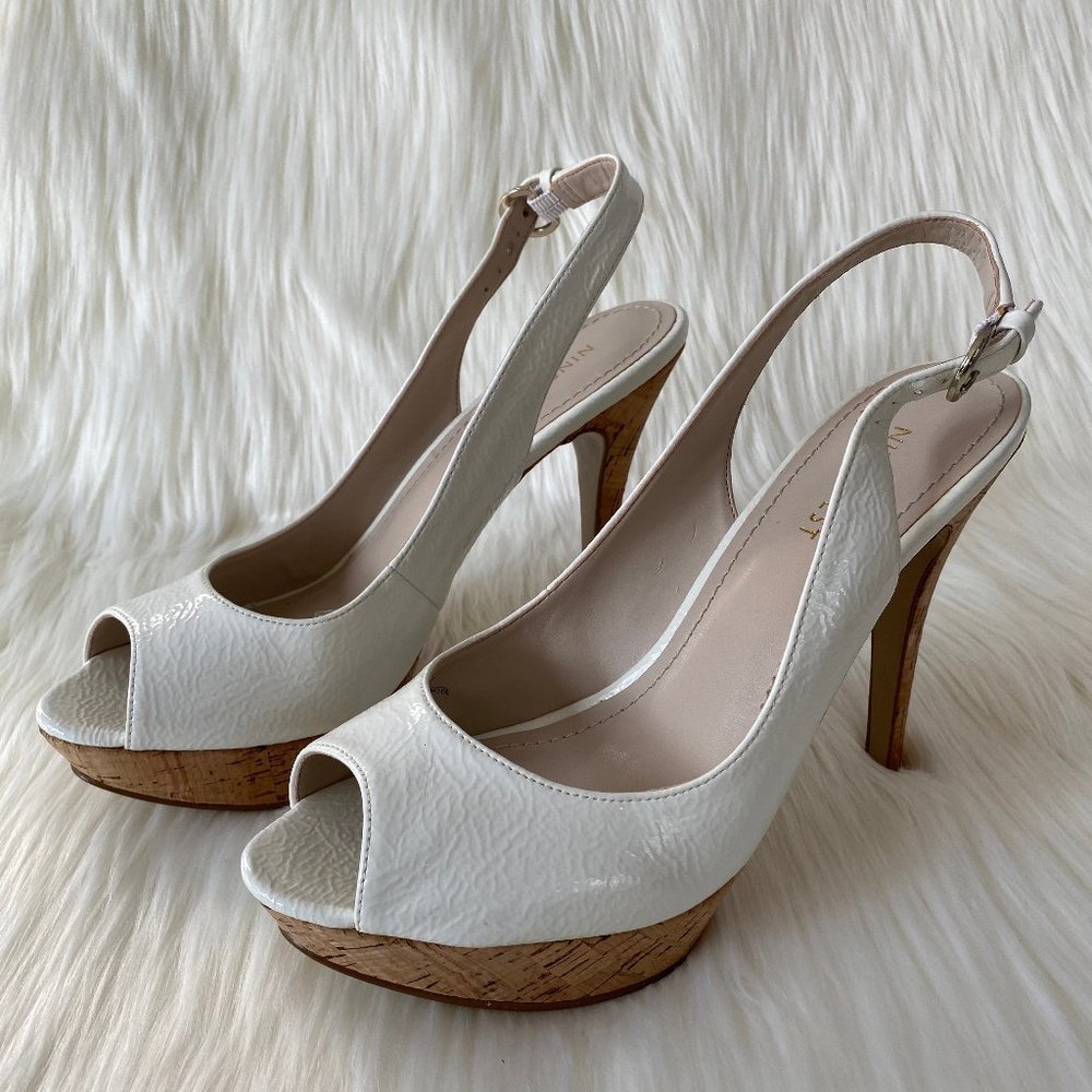 Nine West White Sling Platform Peep Heel Size 7.5